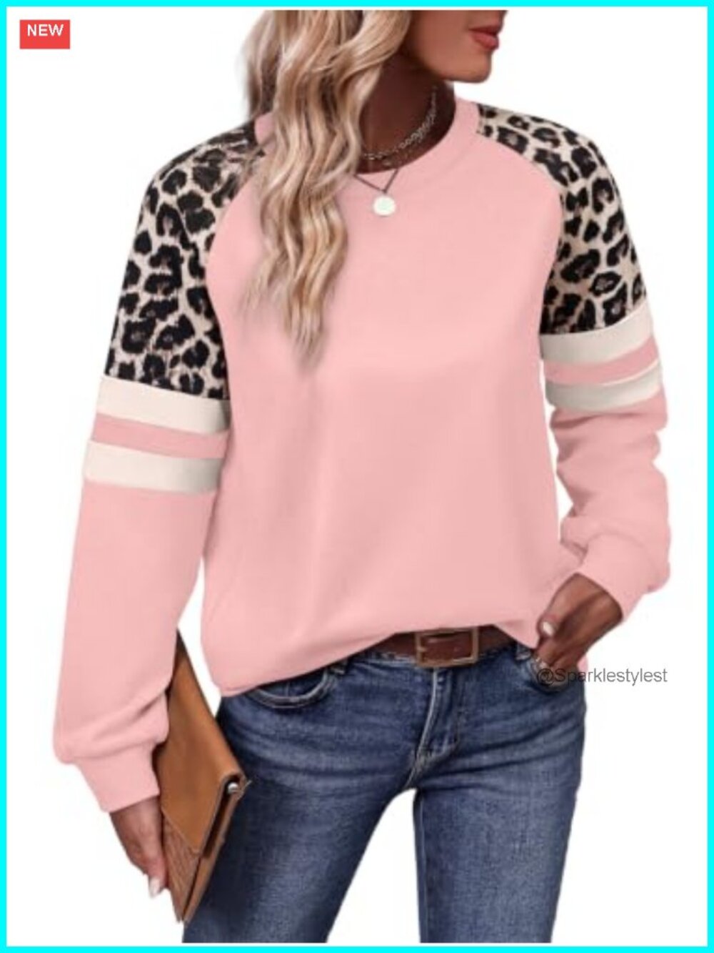 Womens Crewneck Long Sleeve Loose Fit Color Block Sweatshirt Tunic Top